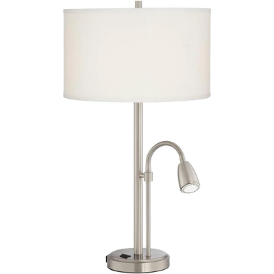 Possini Euro Design Traverse Modern Table Lamps Set Of 2 29 1/2" Tall Brushed Nickel With USB Charging Port LED Gooseneck White Drum Shade For Desk 6 Possini Euro Design Traverse Modern Table Lamps Set Of 2 29 1/2" Tall Brushed Nickel With USB Charging Port LED Gooseneck White Drum Shade For Desk - Image 6
