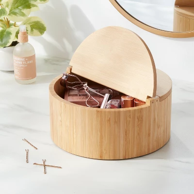 9" X 4" Circular Hinge Lid Bamboo Countertop Organizer - Brightroom™ 1 9" X 4" Circular Hinge Lid Bamboo Countertop Organizer - Brightroom™