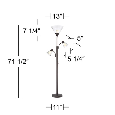 Franklin Iron Works Warwick Industrial Torchiere Floor Lamp With Side Lights 71 1/2" Tall Tiger Bronze LED Clear Seedy Glass For Living Room Reading 6 Franklin Iron Works Warwick Industrial Torchiere Floor Lamp With Side Lights 71 1/2" Tall Tiger Bronze LED Clear Seedy Glass For Living Room Reading - Image 6