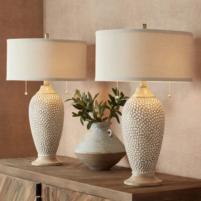 360 Lighting Cody Rustic Farmhouse Table Lamps 24 1/2" High Set Of 2 Beige Textured Pebble Drum Shade For Bedroom Living Room Bedside Nightstand House 1 360 Lighting Cody Rustic Farmhouse Table Lamps 24 1/2" High Set Of 2 Beige Textured Pebble Drum Shade For Bedroom Living Room Bedside Nightstand House