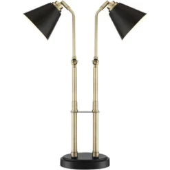 Possini Euro Design Sentry Modern Mid Century Desk Lamp 23" High Black Brass With USB Charging Port LED Adjustable Cone Shade For Bedroom Living Room -Home Decor Shop GUEST 23a902e2 1768 4a21 b4e8 f727be00628c