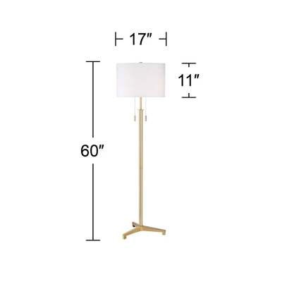 Possini Euro Design Encino Modern Tripod Floor Lamp Standing 60" Tall Brass Gold Metal Off White Fabric Drum Shade For Living Room Bedroom Office Home 4 Possini Euro Design Encino Modern Tripod Floor Lamp Standing 60" Tall Brass Gold Metal Off White Fabric Drum Shade For Living Room Bedroom Office Home - Image 4