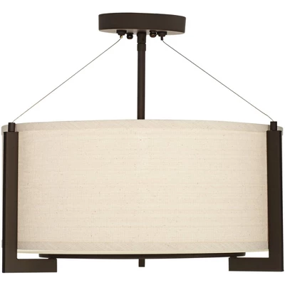 Possini Euro Design Stinson Modern Ceiling Light Semi Flush Mount Fixture 17 1/4" Wide Bronze 3-Light Linen Drum Shade For Bedroom Kitchen Living Room 3 Possini Euro Design Stinson Modern Ceiling Light Semi Flush Mount Fixture 17 1/4" Wide Bronze 3-Light Linen Drum Shade For Bedroom Kitchen Living Room - Image 3