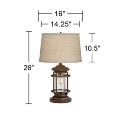 Franklin Iron Works Andreas Industrial Table Lamp 26" High Brown Metal With Nightlight LED And USB Charging Port Oatmeal Shade For Living Room Desk -Home Decor Shop GUEST 30e5398d 8d45 4b7a 9408 c81680af6f99