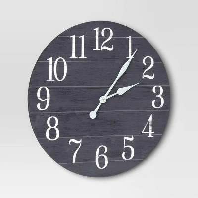 26" Farmhouse Wooden Wall Clock Black - Threshold™ 2 26" Farmhouse Wooden Wall Clock Black - Threshold™ - Image 2