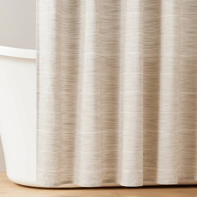 Stitched Grid Lines Woven Shower Curtain Light Brown/Cream - Hearth & Hand™ With Magnolia 2 Stitched Grid Lines Woven Shower Curtain Light Brown/Cream - Hearth & Hand™ With Magnolia - Image 2