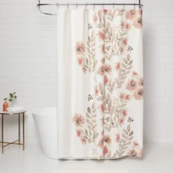 Blooms Flat Weave Shower Curtain Coral - Threshold™