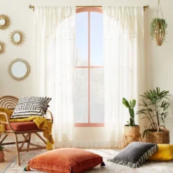 New Release 17 1pc Sheer Banded Geo Macrame Window Curtain Panel White - Opalhouse™ Designed With Jungalow™