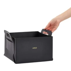 Juvale 2 Pack Faux Leather Foldable Storage Bins With Handles, Collapsible Baskets For Home Organization, Black, 10 X 6.5 In -Home Decor Shop GUEST 59fea7de e227 48f6 9a83 a386a47634d9