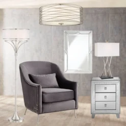 Possini Euro Design Modern Ceiling Light Flush Mount Fixture Antique Silver Leaf 18" Wide Wavy Spun White Drum For Bedroom Kitchen -Home Decor Shop GUEST 5d5ebab4 6ca9 4ca0 86dc 4aef8a8ddd15