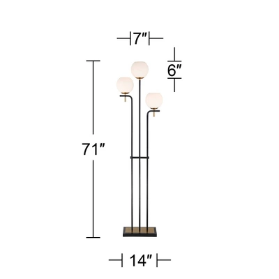 Possini Euro Design Acadia Modern Floor Lamp 71" Tall Black Warm Gold Metal 3 Light Frosted White Glass Globe Shade For Living Room Bedroom Office 8 Possini Euro Design Acadia Modern Floor Lamp 71" Tall Black Warm Gold Metal 3 Light Frosted White Glass Globe Shade For Living Room Bedroom Office - Image 8