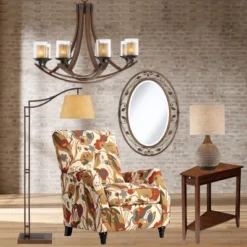 Franklin Iron Works Tahoe Rustic Industrial Downbridge Arc Floor Lamp 60" Tall Bronze Metal Faux Leather Empire Shade For Living Room Reading Bedroom -Home Decor Shop GUEST 7f0f79ac efc3 4b81 90e5 eb3bf86d5c55