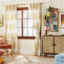 New Release 7 1pc 50"x84" Light Filtering Jacquard Curtain Panel Gold - Opalhouse™ Designed With Jungalow™
