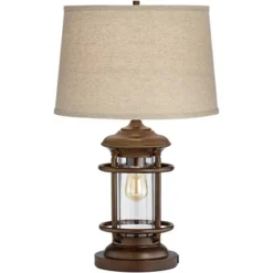 Franklin Iron Works Andreas Industrial Table Lamp 26" High Brown Metal With Nightlight LED And USB Charging Port Oatmeal Shade For Living Room Desk -Home Decor Shop GUEST 81e3b76f 0c73 49e1 863b ee64ce20556e