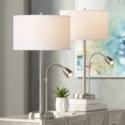 Possini Euro Design Traverse Modern Table Lamps Set Of 2 29 1/2" Tall Brushed Nickel With USB Charging Port LED Gooseneck White Drum Shade For Desk 13 Possini Euro Design Traverse Modern Table Lamps Set Of 2 29 1/2" Tall Brushed Nickel With USB Charging Port LED Gooseneck White Drum Shade For Desk -Home Decor Shop GUEST 926e3bce 7e42 4fa3 a6a2 44a599015bc1