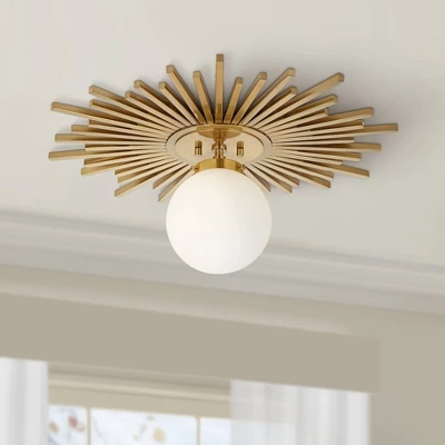 Possini Euro Design Hazel Modern Ceiling Light Semi Flush Mount Fixture 24" Wide Warm Brass White Globe Shade For Bedroom Kitchen Living Room Hallway 6 Possini Euro Design Hazel Modern Ceiling Light Semi Flush Mount Fixture 24" Wide Warm Brass White Globe Shade For Bedroom Kitchen Living Room Hallway - Image 6
