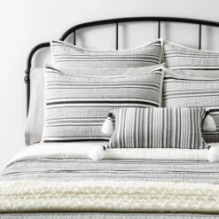 Textured Stripe Pillow Sham Dark Gray/Cream - Hearth & Hand With Magnolia -Home Decor Shop GUEST a0f8fe96 7ab4 46c3 ad09 b2250acbb400