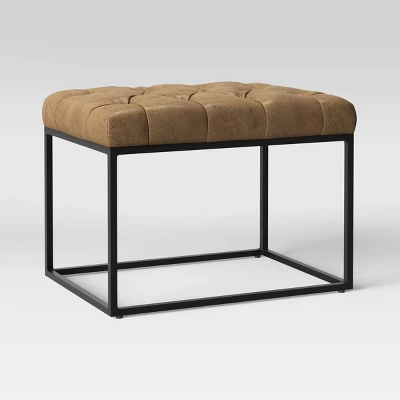 Trubeck Tufted Metal Base Ottoman Faux Leather - Threshold™ 2 Trubeck Tufted Metal Base Ottoman Faux Leather - Threshold™ - Image 2