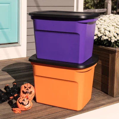 Sterilite 18 Gallon Orange Plastic Storage Container Bin Tote With Black Lid, Halloween 4 Sterilite 18 Gallon Orange Plastic Storage Container Bin Tote With Black Lid, Halloween - Image 4