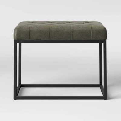 Trubeck Tufted Metal Base Ottoman Faux Leather - Threshold™ 6 Trubeck Tufted Metal Base Ottoman Faux Leather - Threshold™ - Image 6