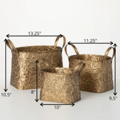 10.5"H Sullivans Brass Botanical Basket Set Of 3, Gold 5 10.5"H Sullivans Brass Botanical Basket Set Of 3, Gold -Home Decor Shop GUEST b9e3f8fa 9247 4a30 9cea 592d6f498ace