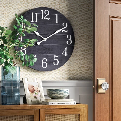 26" Farmhouse Wooden Wall Clock Black - Threshold™ 1 26" Farmhouse Wooden Wall Clock Black - Threshold™