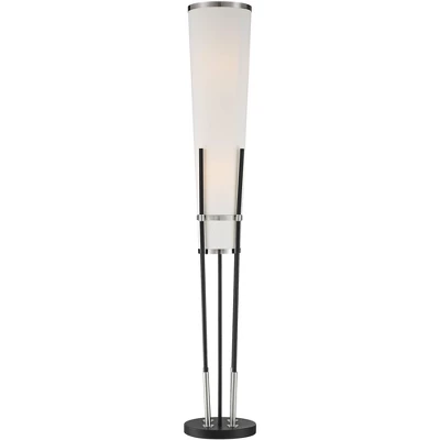 Possini Euro Design Flute Modern Torchiere Floor Lamp 64" Tall Satin Black Brushed Nickel White Linen Shade For Living Room Bedroom Office House Home 6 Possini Euro Design Flute Modern Torchiere Floor Lamp 64" Tall Satin Black Brushed Nickel White Linen Shade For Living Room Bedroom Office House Home - Image 6