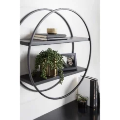 24" Diameter Sequoia Wood And Metal Round Wall Shelf - Kate & Laurel All Things Decor -Home Decor Shop GUEST cc613431 6923 43ea a079 ebd88d240768