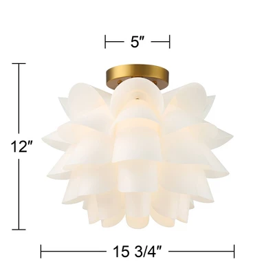 Possini Euro Design Modern Ceiling Light Semi Flush Mount Fixture White Flower Gold Metal 15 3/4" Wide Living Room Bedroom Kitchen 6 Possini Euro Design Modern Ceiling Light Semi Flush Mount Fixture White Flower Gold Metal 15 3/4" Wide Living Room Bedroom Kitchen - Image 6