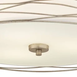 Possini Euro Design Modern Ceiling Light Flush Mount Fixture Antique Silver Leaf 18" Wide Wavy Spun White Drum For Bedroom Kitchen -Home Decor Shop GUEST d7df35ba b697 4c6b 91f0 86733a438644