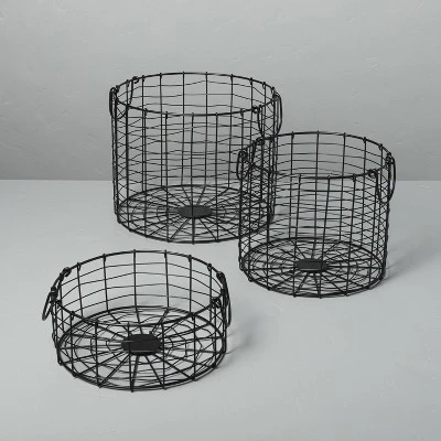 Round Wire Storage Basket With Handles Black - Hearth & Hand™ With Magnolia 2 Round Wire Storage Basket With Handles Black - Hearth & Hand™ With Magnolia - Image 2