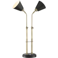 Possini Euro Design Sentry Modern Mid Century Desk Lamp 23" High Black Brass With USB Charging Port LED Adjustable Cone Shade For Bedroom Living Room -Home Decor Shop GUEST e240447e 5fa7 45ac adb1 c441648f3303