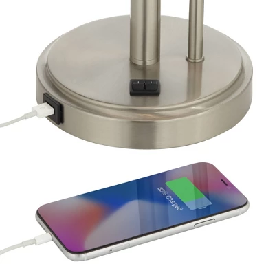 Possini Euro Design Traverse Modern Table Lamps Set Of 2 29 1/2" Tall Brushed Nickel With USB Charging Port LED Gooseneck White Drum Shade For Desk 3 Possini Euro Design Traverse Modern Table Lamps Set Of 2 29 1/2" Tall Brushed Nickel With USB Charging Port LED Gooseneck White Drum Shade For Desk - Image 3