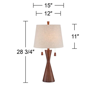 360 Lighting Omar Modern Table Lamp 28 3/4" Tall Warm Brown Wood Hourglass Oatmeal Fabric Drum Shade For Bedroom Living Room Bedside Nightstand Office 3 360 Lighting Omar Modern Table Lamp 28 3/4" Tall Warm Brown Wood Hourglass Oatmeal Fabric Drum Shade For Bedroom Living Room Bedside Nightstand Office - Image 3