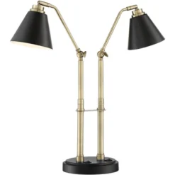 Possini Euro Design Sentry Modern Mid Century Desk Lamp 23" High Black Brass With USB Charging Port LED Adjustable Cone Shade For Bedroom Living Room -Home Decor Shop GUEST e91d5c36 9c3b 4fda 8e73 e5a8e478b0f2