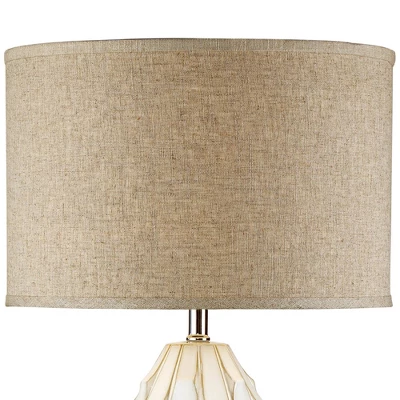 Possini Euro Design Cosgrove Modern Mid Century Table Lamp 32 3/4" Tall White Glazed Ceramic Beige Fabric Drum Shade For Bedroom Living Room Bedside 2 Possini Euro Design Cosgrove Modern Mid Century Table Lamp 32 3/4" Tall White Glazed Ceramic Beige Fabric Drum Shade For Bedroom Living Room Bedside - Image 2