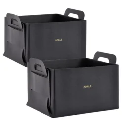 Juvale 2 Pack Faux Leather Foldable Storage Bins With Handles, Collapsible Baskets For Home Organization, Black, 10 X 6.5 In -Home Decor Shop GUEST f29c8ff6 3821 4a15 8b22 057659cf924e