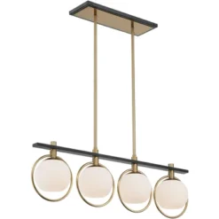 Possini Euro Design Carlyn Brass Black Linear Island Pendant Chandelier 33" Wide Modern White Glass Shade 4-Light LED Fixture For Dining Room Kitchen -Home Decor Shop GUEST f51208d1 1570 43e8 b074 e7299aff1864
