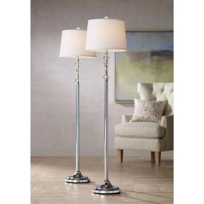 360 Lighting Montrose Modern Floor Lamps 61" Tall Set Of 2 Polished Steel Crystal Glass White Fabric Drum Shade For Living Room Bedroom Office House 1 360 Lighting Montrose Modern Floor Lamps 61" Tall Set Of 2 Polished Steel Crystal Glass White Fabric Drum Shade For Living Room Bedroom Office House